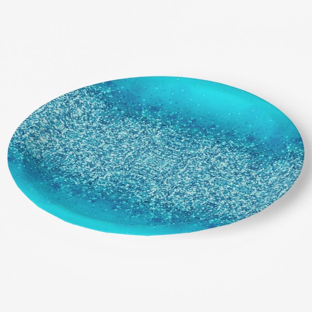 Elegant Blue Frost Sparkle Paper Plates 2 (Angled)
