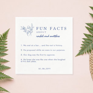 Elegant Blue Fun Facts Template Wedding Napkins