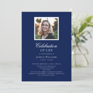 Elegant Blue Funeral Photo Celebration of Life Invitation