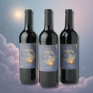 elegant blue galaxy celestial sky wedding  wine label