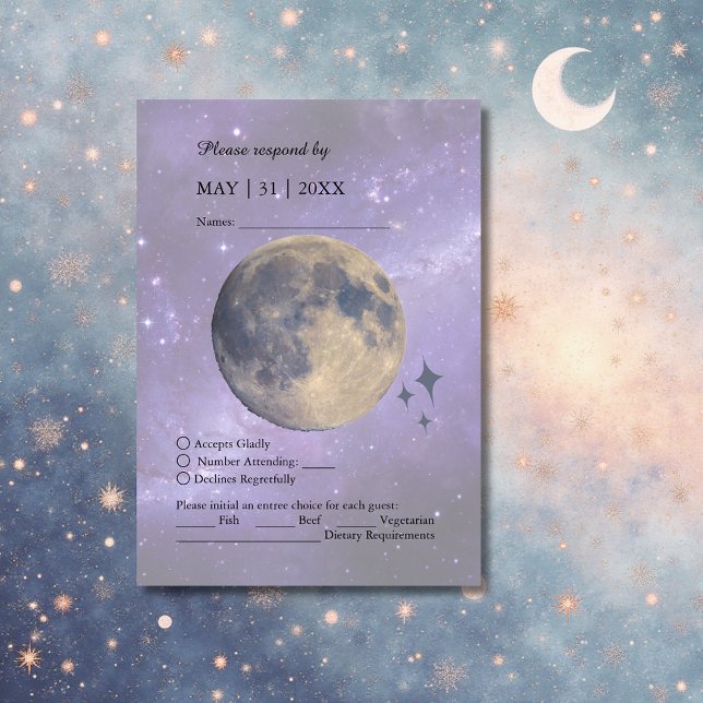 elegant blue galaxy sky moon wedding Response Card (Creator Uploaded)