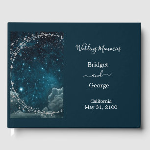 elegant blue galaxy sky wedding guest book