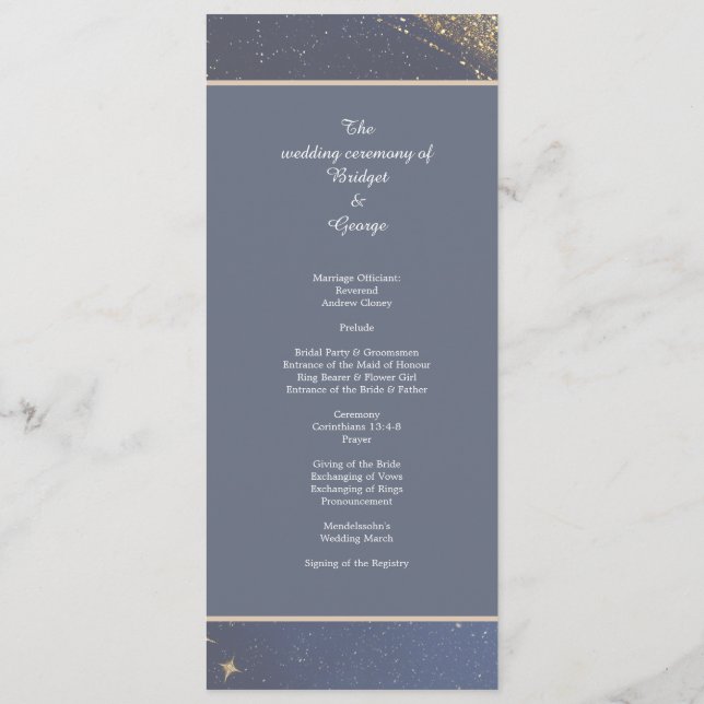 elegant blue galaxy sky wedding  programme (Back)