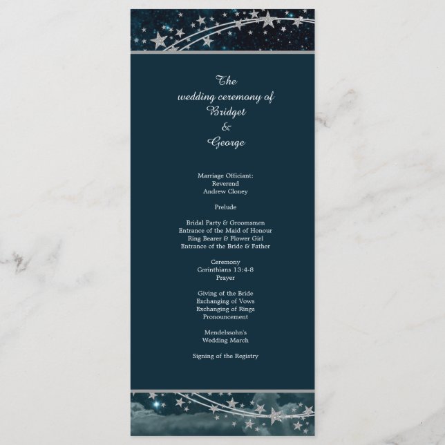 elegant blue galaxy sky wedding  programme (Back)