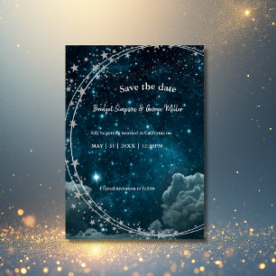elegant blue galaxy sky wedding safe the date