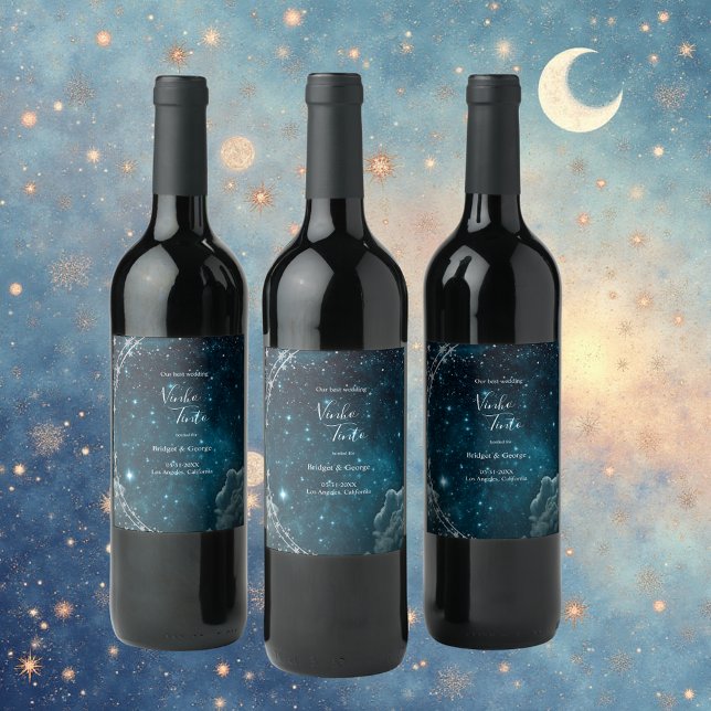 elegant blue galaxy sky wedding  wine label (Creator Uploaded)