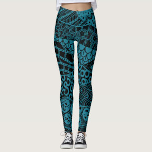 Elegant Blue Geometric Abstract Tribal Pattern   Leggings