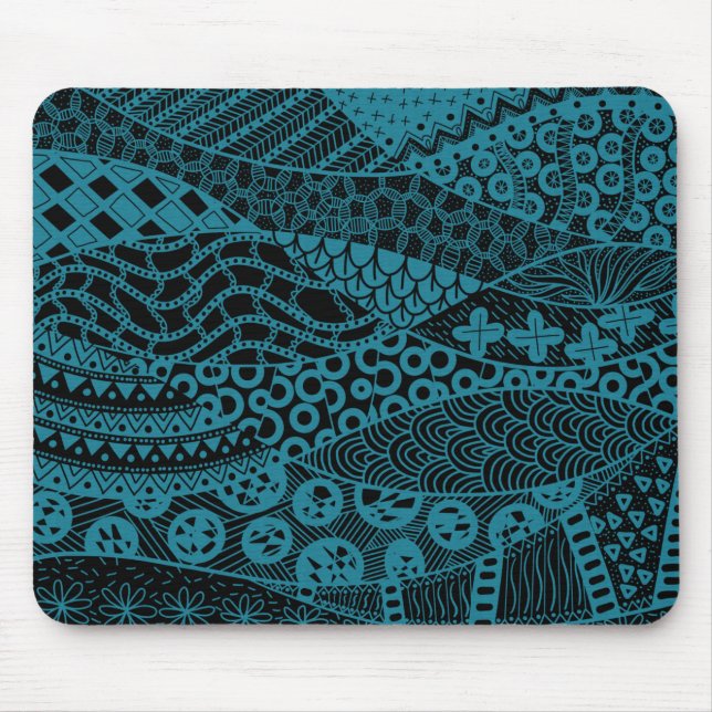 Elegant Blue Geometric Abstract Tribal Pattern | Mouse Mat (Front)