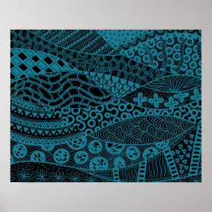 Elegant Blue Geometric Abstract Tribal Pattern   Poster