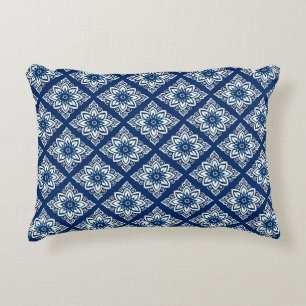 Elegant Blue Geometric Floral Pattern Decorative Cushion