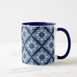 Elegant Blue Geometric Floral Pattern Mug