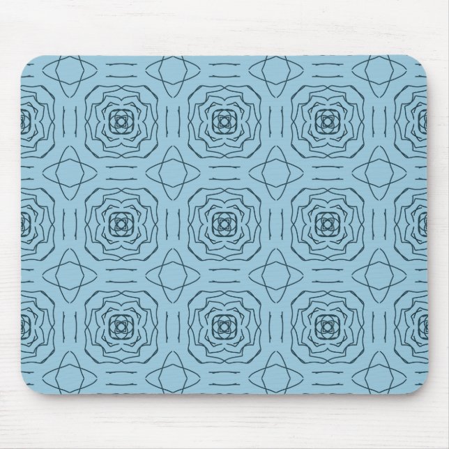 Elegant Blue Geometric Line Art Seamless Pattern Mouse Mat (Front)