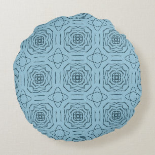 Elegant Blue Geometric Line Art Seamless Pattern Round Cushion