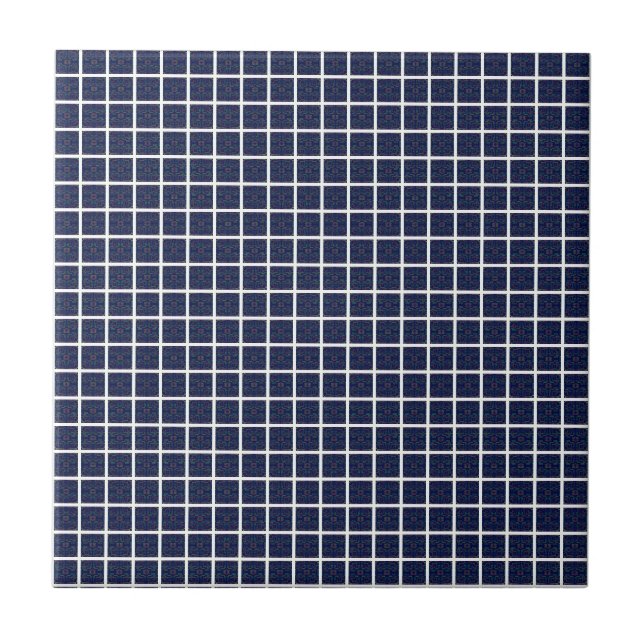 Elegant Blue Geometric Squares Ceramic Tile (Front)