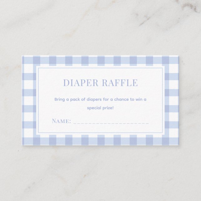 Elegant Blue Gingham Boy Baby Shower Diaper Raffle Enclosure Card (Front)
