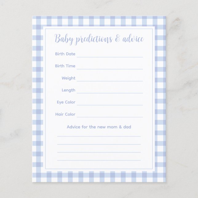 Elegant Blue Gingham Boy Baby Shower Guessing Game (Front)