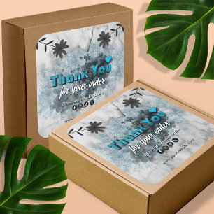 Elegant Blue Glitter and Metallic Thank You Custom Square Sticker