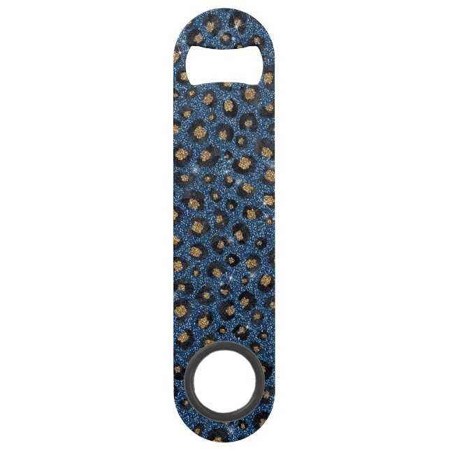 Elegant Blue Glitter Black Gold Leopard Print (Front)