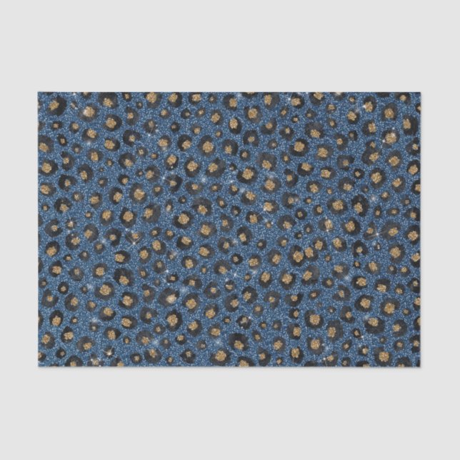 Elegant Blue Glitter Black Gold Leopard Print Tissue Paper (Front)