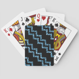 Elegant Blue Glitter Chevron Stripe Glam Sparkle Playing Cards