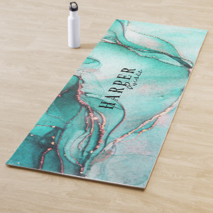 Elegant Blue Glitter Custom Name  Yoga Mat