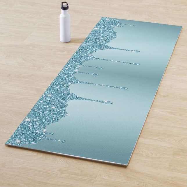 Elegant Blue Glitter Custom Name  Yoga Mat (In Situ)