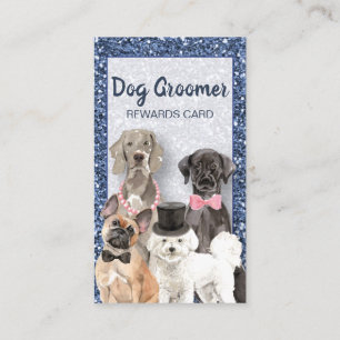 Elegant Blue Glitter Dog Grooming Loyalty Card