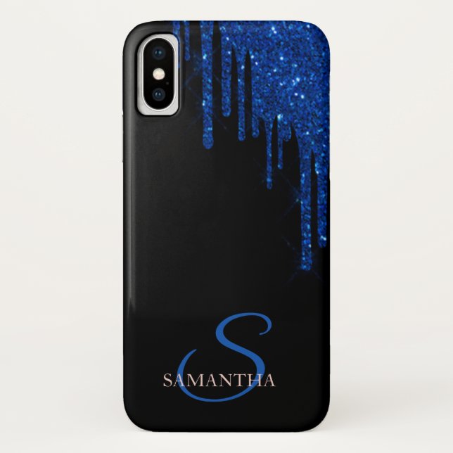 Elegant Blue Glitter Drips  Case-Mate iPhone Case (Back)