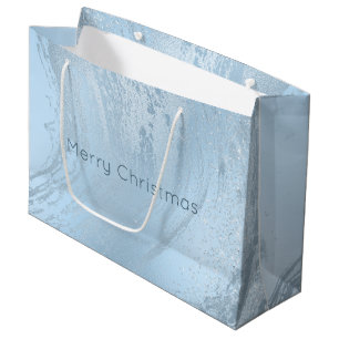 Elegant blue glitter marble Merry Christmas Large Gift Bag
