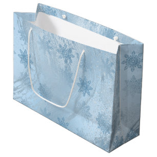 Elegant blue glitter marble snowflakes Christmas Large Gift Bag