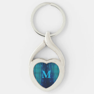 Elegant Blue Glitter Monogram Key Ring