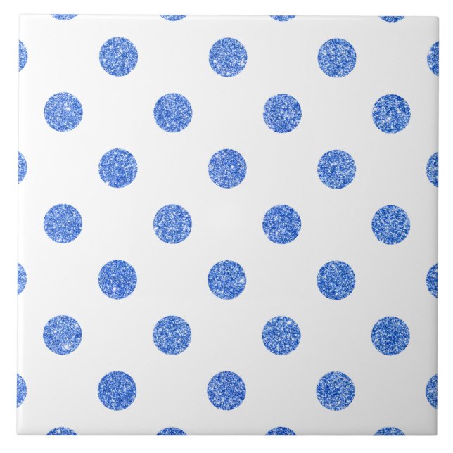 Elegant Blue Glitter Polka Dots Pattern Tile (Front)