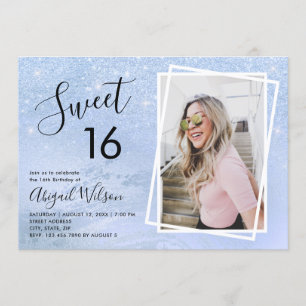 Elegant blue glitter sweet sixteen birthday party invitation
