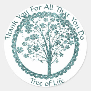 Elegant Blue Glitter Tree of Life Yoga Thank You Classic Round Sticker