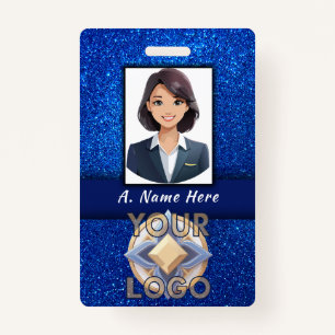 Elegant Blue Glitter Wedding Event Staff ID Name ID Badge