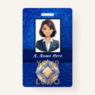 Elegant Blue Glitter Wedding Event Staff ID Name ID Badge