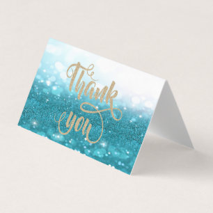 Elegant Blue  Glittery  Bokeh Thank You Card