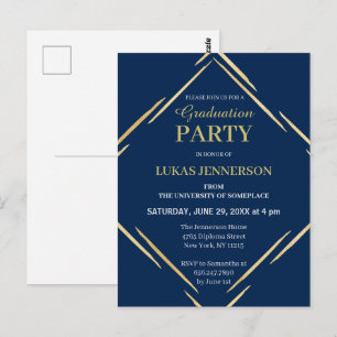 Elegant Blue Gold 2025 High School Graduation Postcard