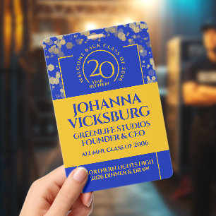 Elegant Blue Gold 20-Year Class Reunion ID Badge