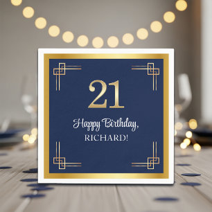 Elegant Blue Gold 21st Birthday Party Napkin