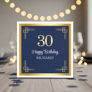 Elegant Blue Gold 30th Birthday Party Napkin