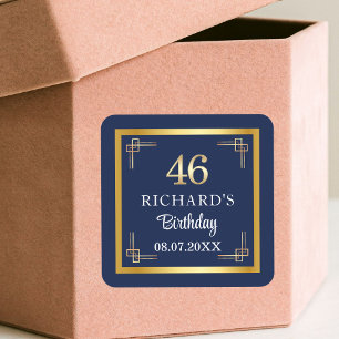 Elegant Blue Gold 46th Birthday Party Square Sticker
