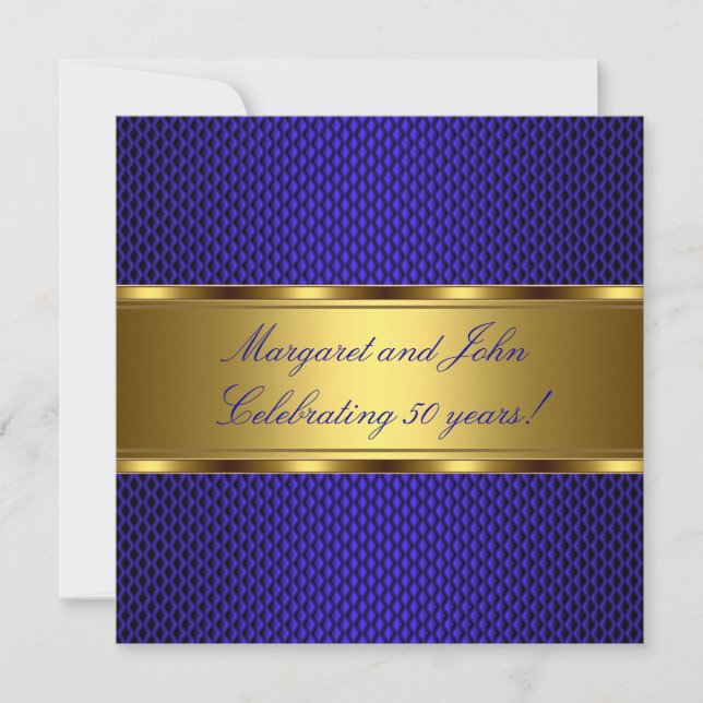 Elegant Blue Gold 50th Anniversary Party Event Invitation (Front)