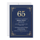 Elegant Blue Gold 65th Birthday Party
