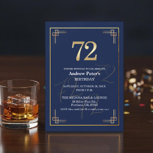 Elegant Blue Gold 72nd Birthday Party Invitation