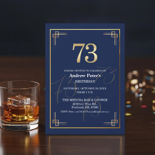 Elegant Blue Gold 73rd Birthday Party Invitation