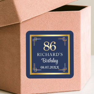 Elegant Blue Gold 86th Birthday Party Square Sticker