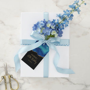 Elegant Blue Gold Abstract Marble Design Gift Tags
