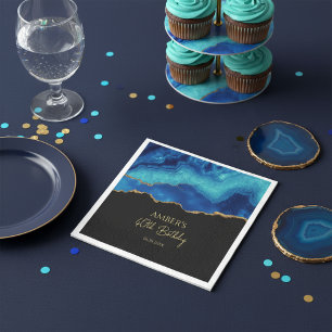 Elegant Blue Gold Abstract Marble Design Napkin