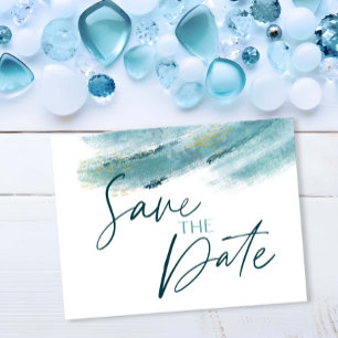 Elegant Blue Gold Abstract Save the Date Postcard